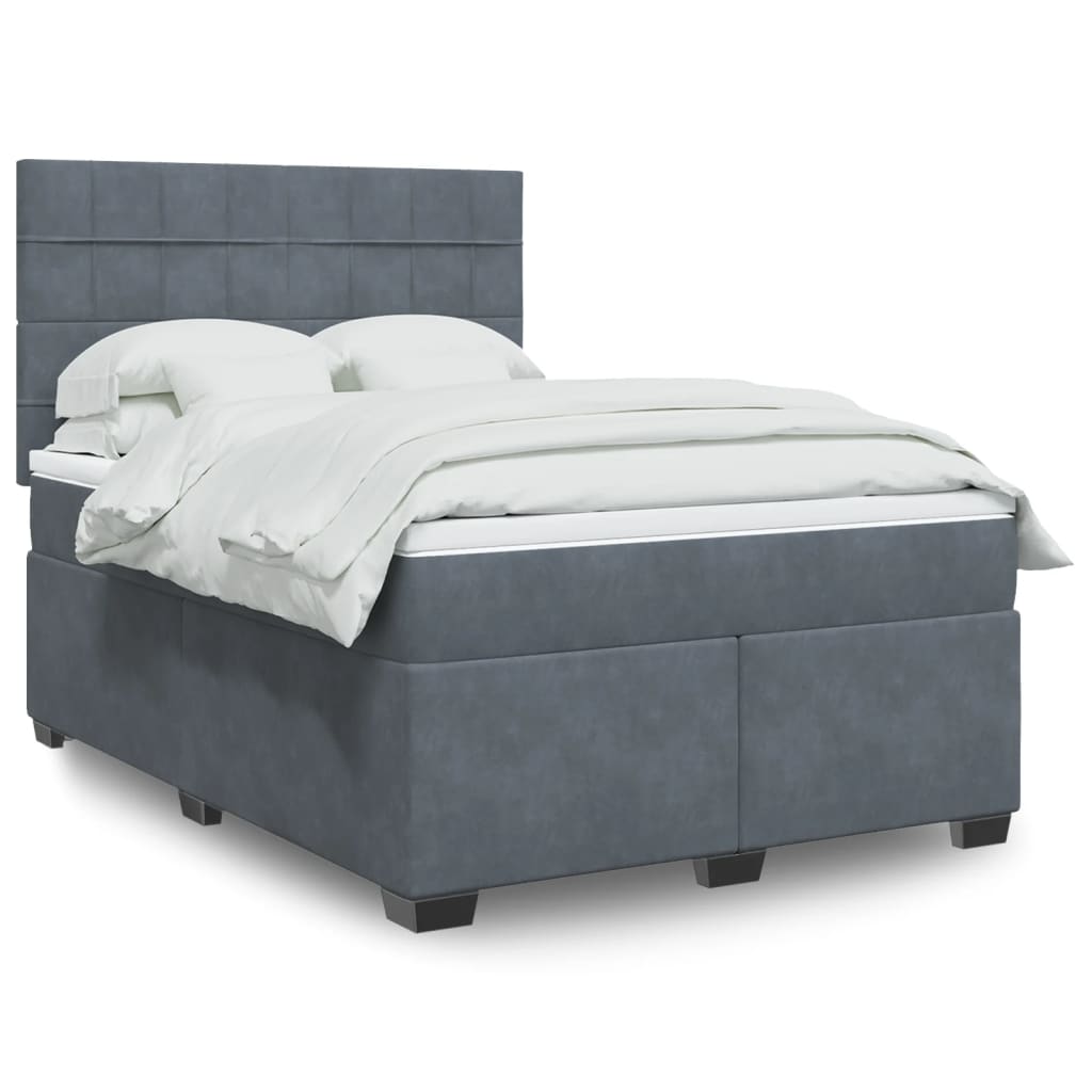Κρεβάτι Boxspring με Στρώμα Σκούρο Γκρι 140x190 εκ. Βελούδινο