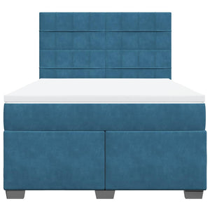 Κρεβάτι Boxspring με Στρώμα Μπλε 140x190 εκ. Βελούδινο - Pakobazaar