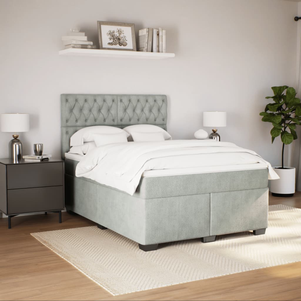 Κρεβάτι Boxspring με Στρώμα Ανοιχτό Γκρι 140x190 εκ. Βελούδινο - Pakobazaar