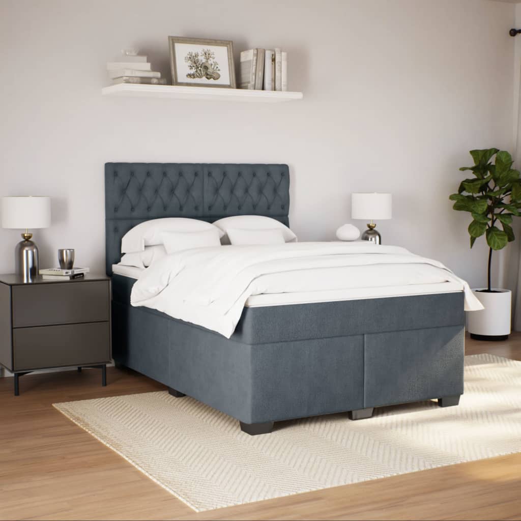 Κρεβάτι Boxspring με Στρώμα Σκούρο Γκρι 140x190 εκ. Βελούδινο