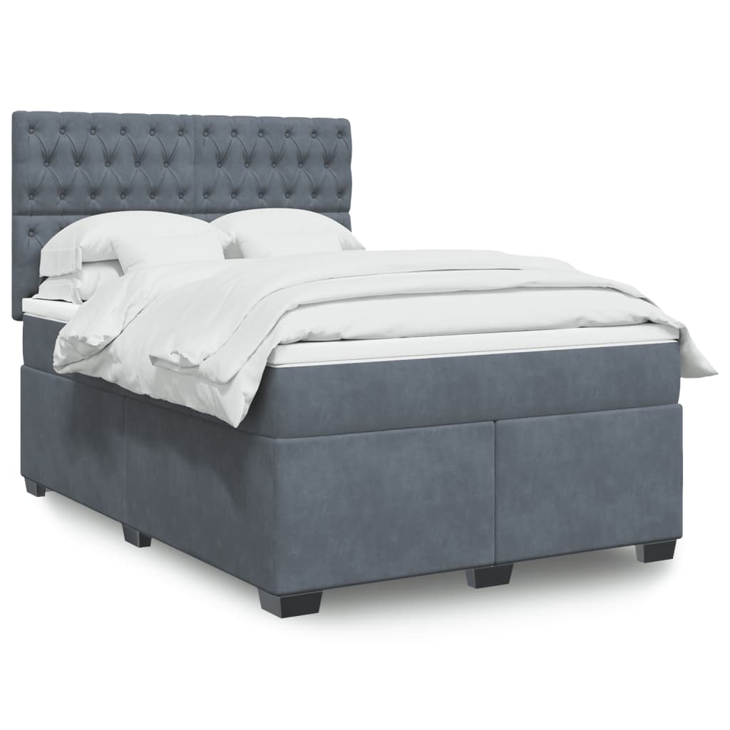 Κρεβάτι Boxspring με Στρώμα Σκούρο Γκρι 140x190 εκ. Βελούδινο