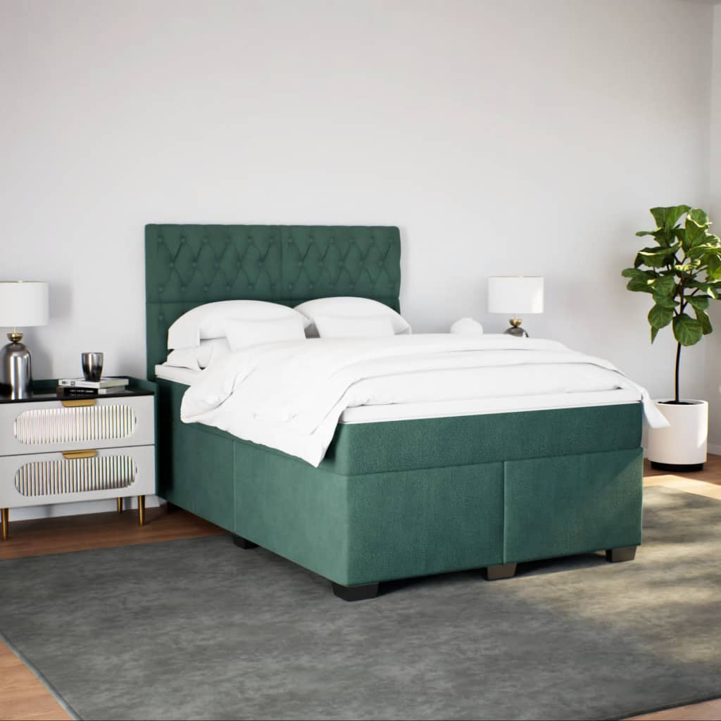Κρεβάτι Boxspring με Στρώμα Σκούρο Πράσινο 140x190εκ. Βελούδινο