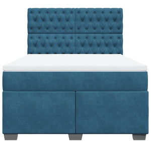 Κρεβάτι Boxspring με Στρώμα Μπλε 140x190 εκ. Βελούδινο - Pakobazaar