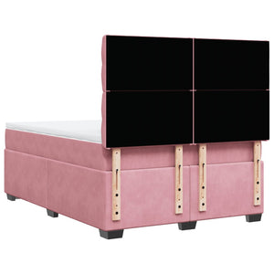 Κρεβάτι Boxspring με Στρώμα Ροζ 140x190 εκ. Βελούδινο - Pakobazaar