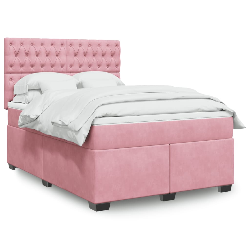 Κρεβάτι Boxspring με Στρώμα Ροζ 140x190 εκ. Βελούδινο - Pakobazaar