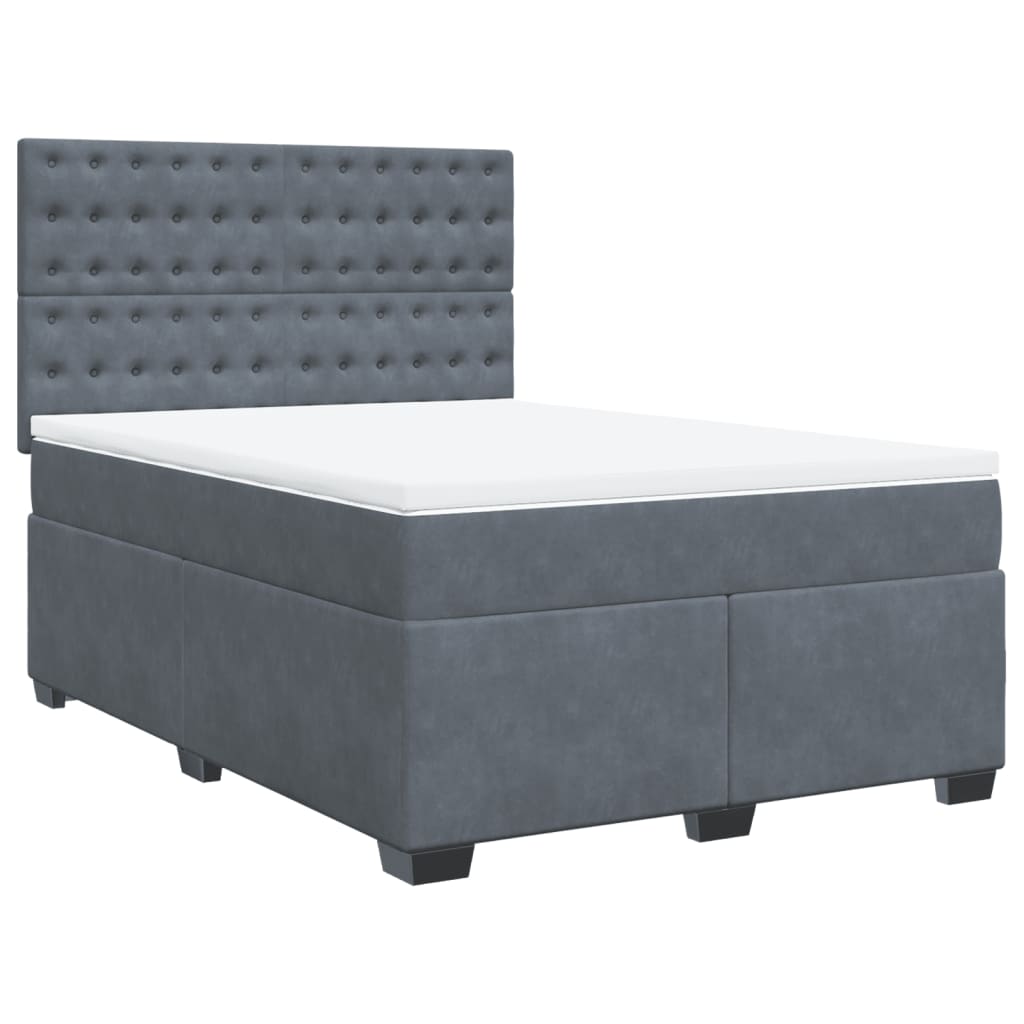 Κρεβάτι Boxspring με Στρώμα Σκούρο Γκρι 140x190 εκ. Βελούδινο - Pakobazaar