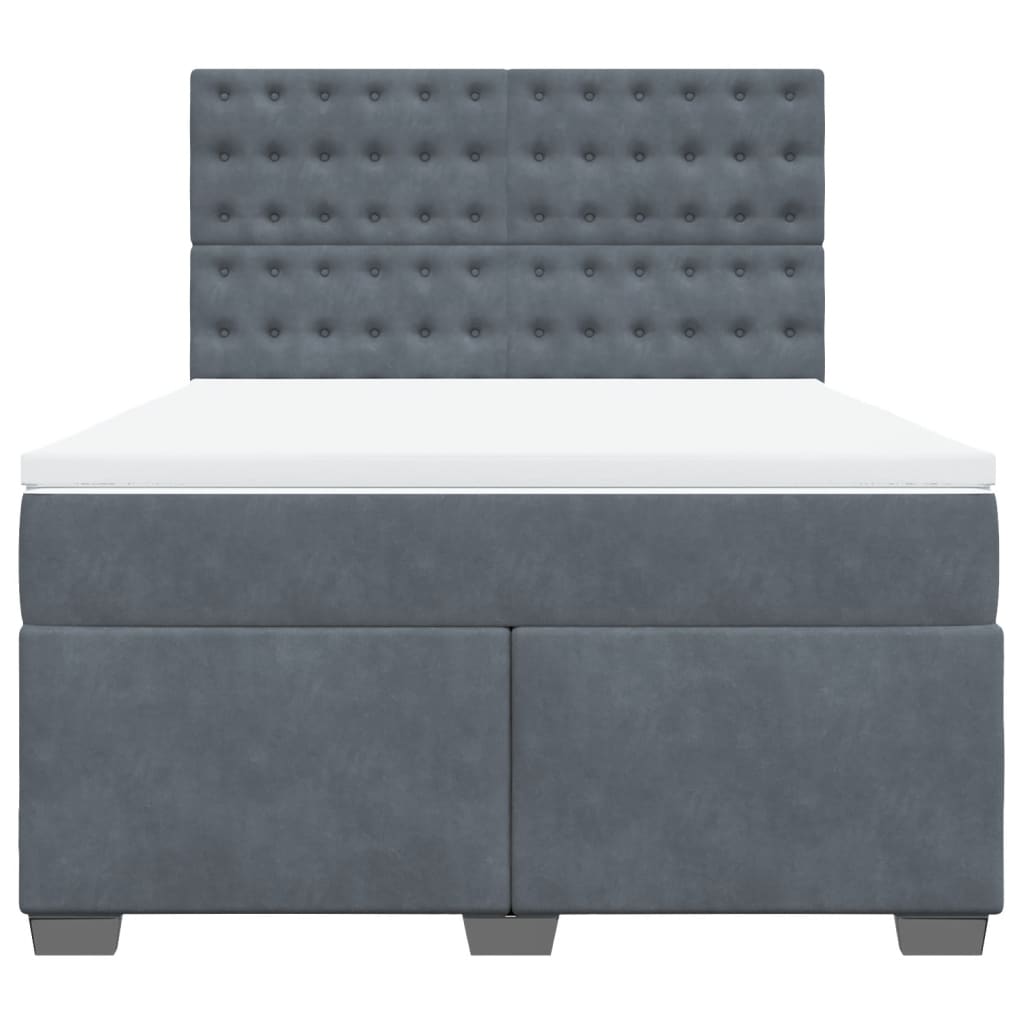 Κρεβάτι Boxspring με Στρώμα Σκούρο Γκρι 140x190 εκ. Βελούδινο - Pakobazaar