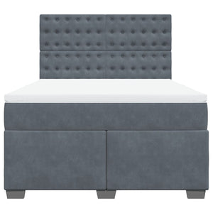 Κρεβάτι Boxspring με Στρώμα Σκούρο Γκρι 140x190 εκ. Βελούδινο - Pakobazaar