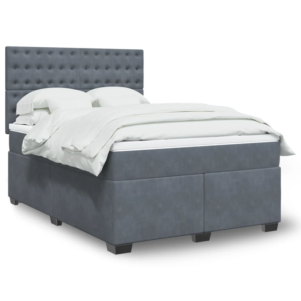 Κρεβάτι Boxspring με Στρώμα Σκούρο Γκρι 140x190 εκ. Βελούδινο - Pakobazaar