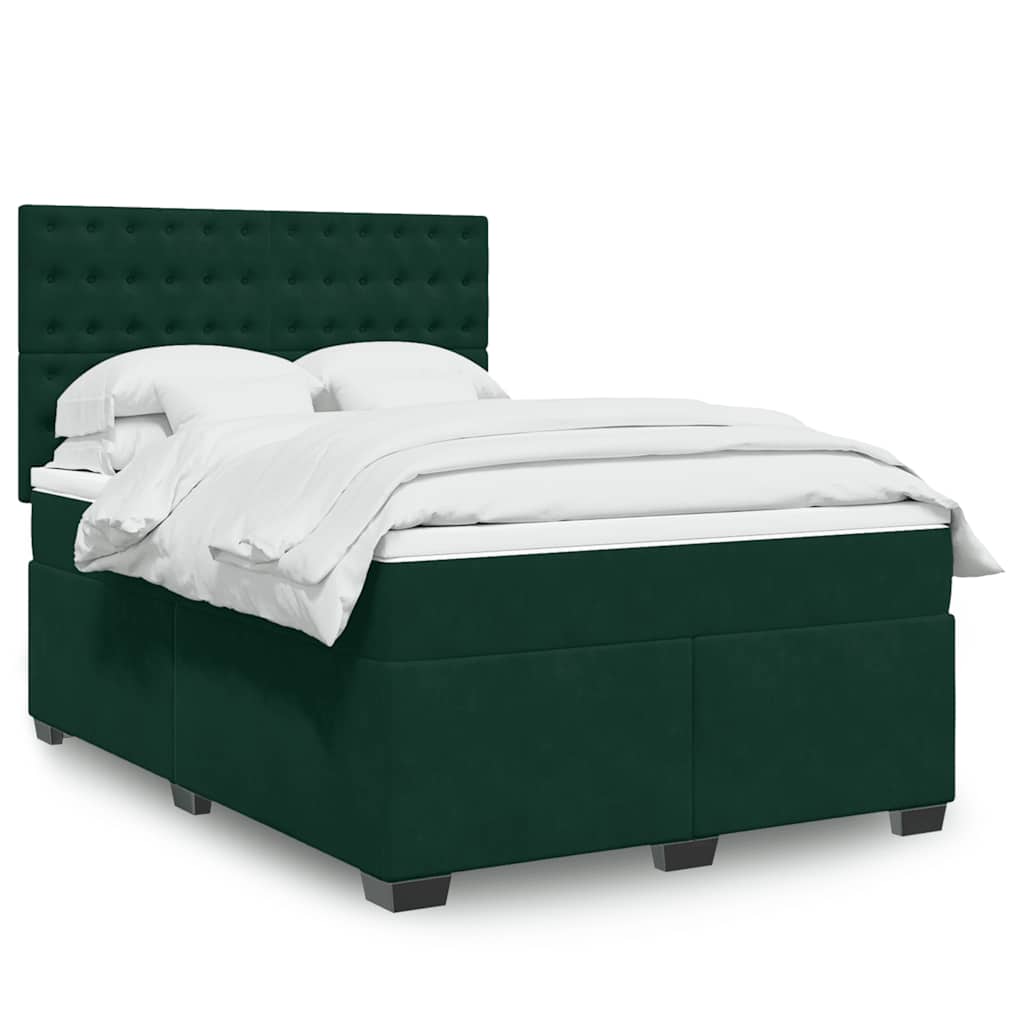 Κρεβάτι Boxspring με Στρώμα Σκούρο Πράσινο 140x190εκ. Βελούδινο