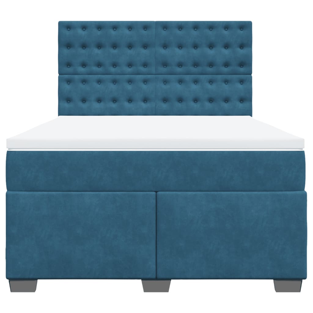 Κρεβάτι Boxspring με Στρώμα Μπλε 140x190 εκ. Βελούδινο