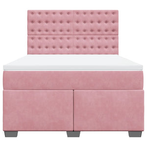 Κρεβάτι Boxspring με Στρώμα Ροζ 140x190 εκ. Βελούδινο