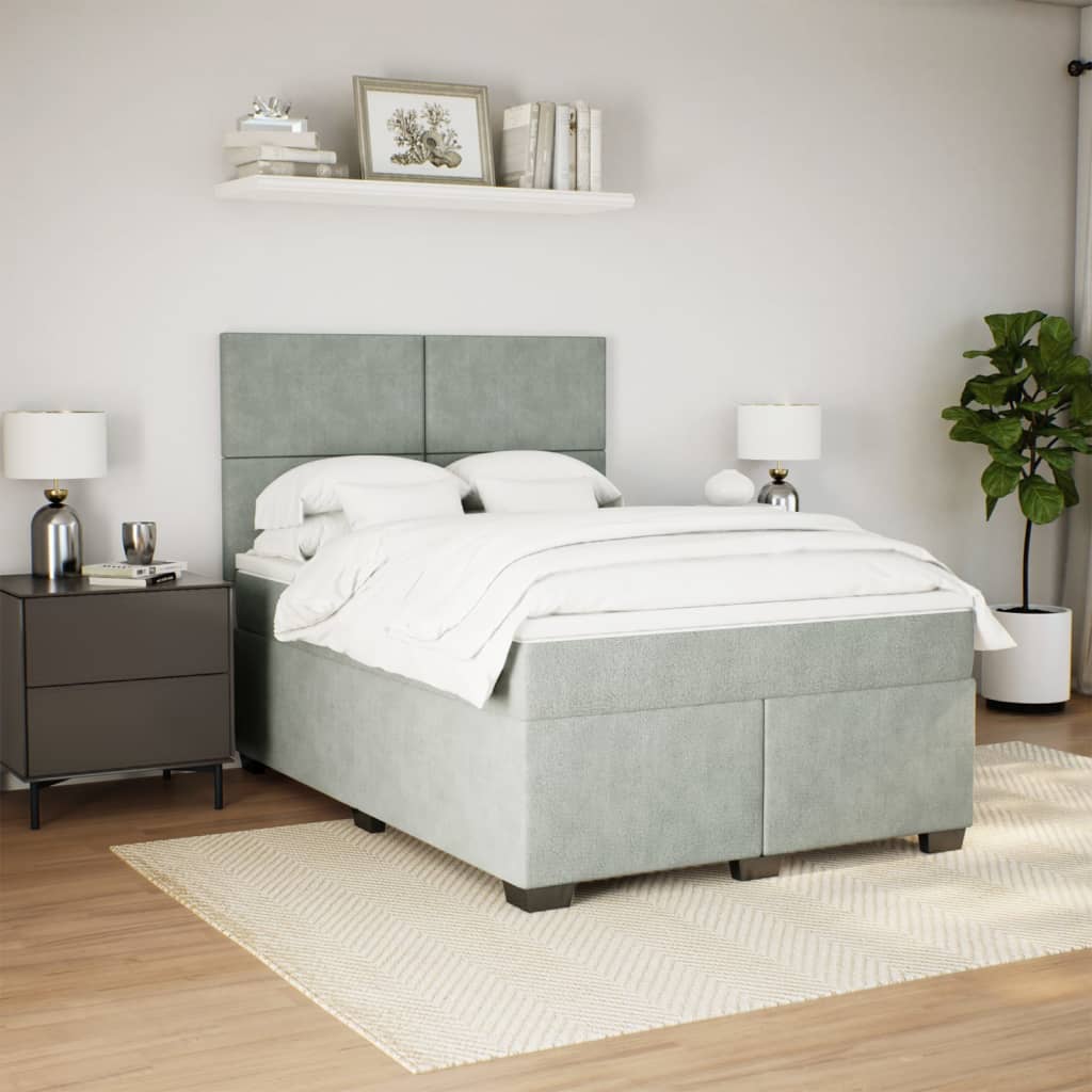 Κρεβάτι Boxspring με Στρώμα Ανοιχτό Γκρι 140x200 εκ. Βελούδινο