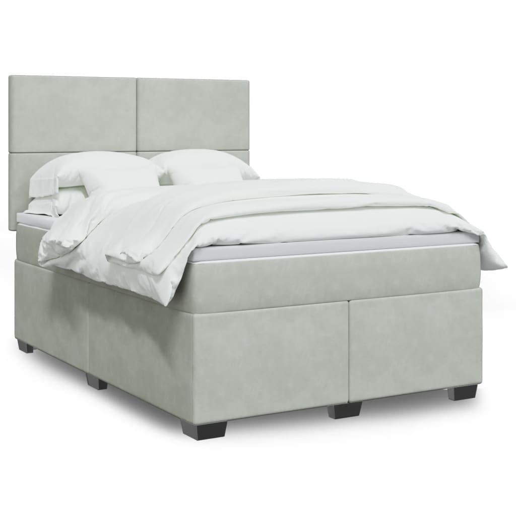 Κρεβάτι Boxspring με Στρώμα Ανοιχτό Γκρι 140x200 εκ. Βελούδινο