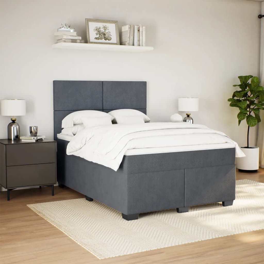 Κρεβάτι Boxspring με Στρώμα Σκούρο Γκρι 140x200 εκ. Βελούδινο