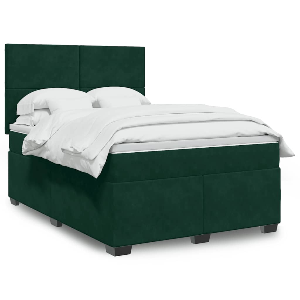 Κρεβάτι Boxspring με Στρώμα Σκούρο Πράσινο 140x200εκ. Βελούδινο