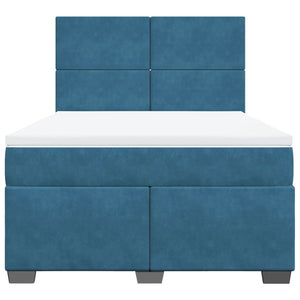 Κρεβάτι Boxspring με Στρώμα Μπλε 140x200 εκ. Βελούδινο - Pakobazaar