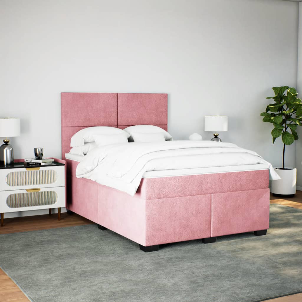 Κρεβάτι Boxspring με Στρώμα Ροζ 140x200 εκ. Βελούδινο - Pakobazaar