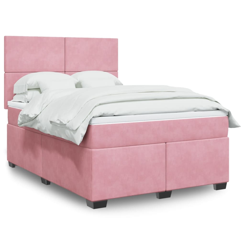 Κρεβάτι Boxspring με Στρώμα Ροζ 140x200 εκ. Βελούδινο - Pakobazaar