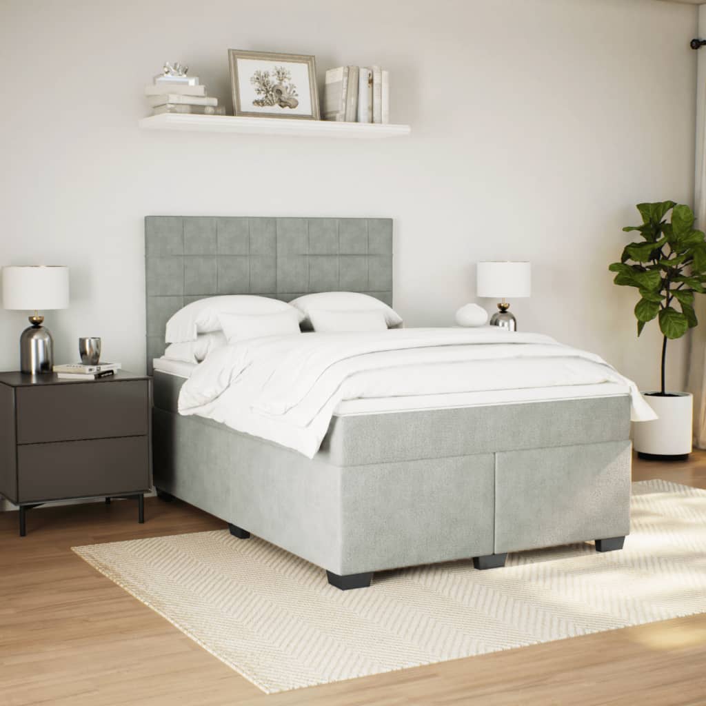 Κρεβάτι Boxspring με Στρώμα Ανοιχτό Γκρι 140x200 εκ. Βελούδινο