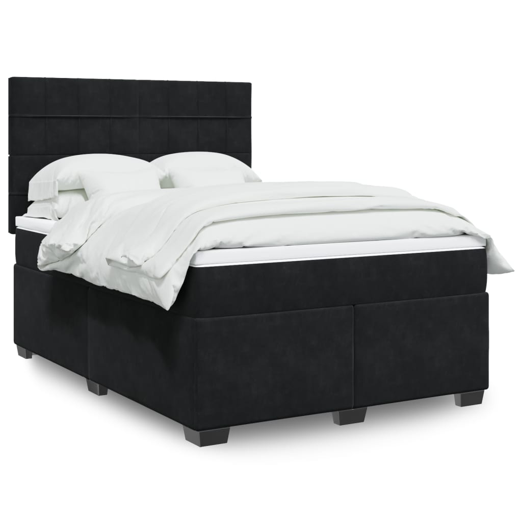 Κρεβάτι Boxspring με Στρώμα Μαύρο 140x200 εκ. Βελούδινο