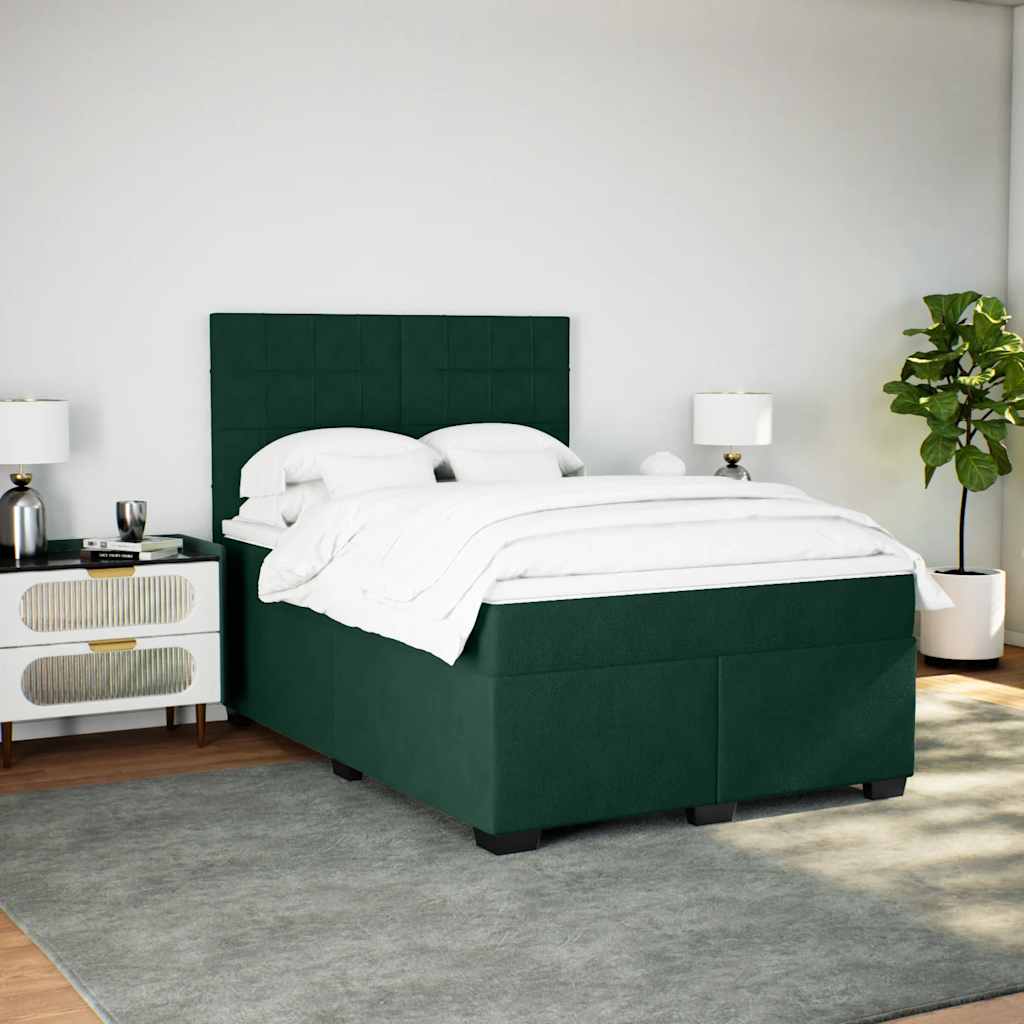 Κρεβάτι Boxspring με Στρώμα Σκούρο Πράσινο 140x200εκ. Βελούδινο