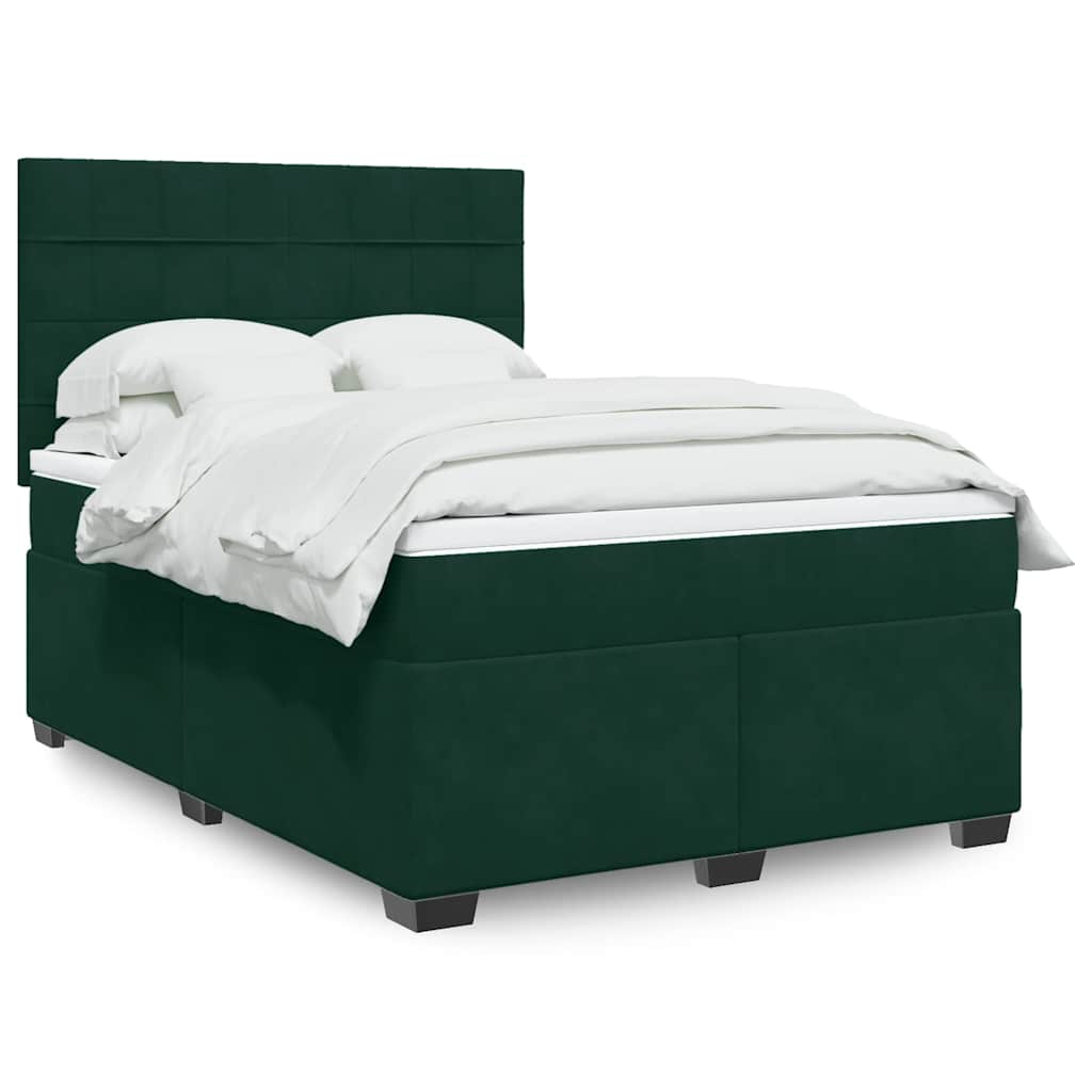 Κρεβάτι Boxspring με Στρώμα Σκούρο Πράσινο 140x200εκ. Βελούδινο