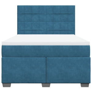 Κρεβάτι Boxspring με Στρώμα Μπλε 140x200 εκ. Βελούδινο