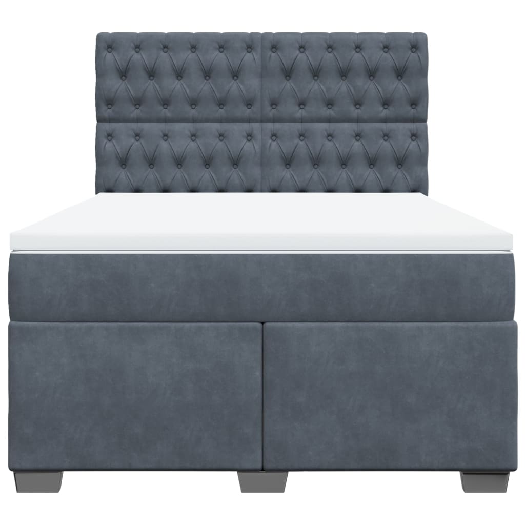 Κρεβάτι Boxspring με Στρώμα Σκούρο Γκρι 140x200 εκ. Βελούδινο - Pakobazaar