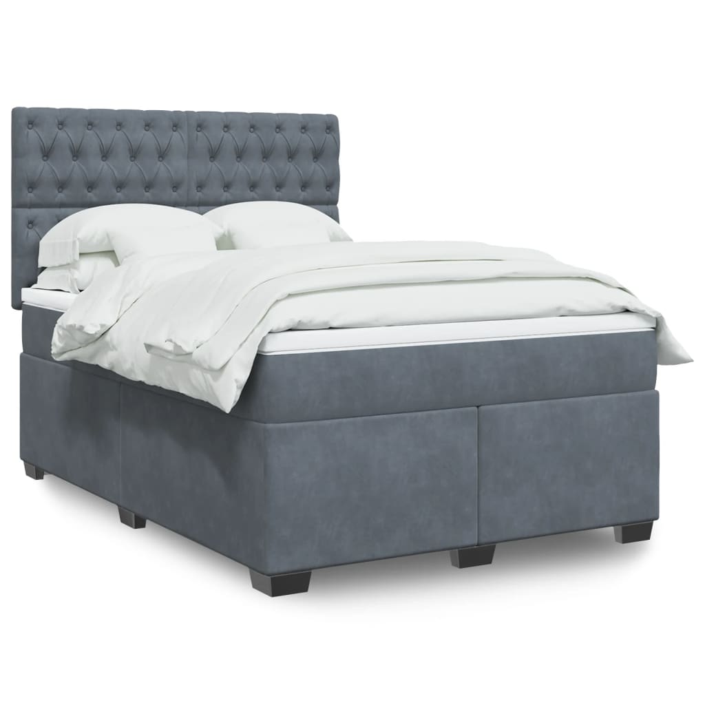 Κρεβάτι Boxspring με Στρώμα Σκούρο Γκρι 140x200 εκ. Βελούδινο - Pakobazaar