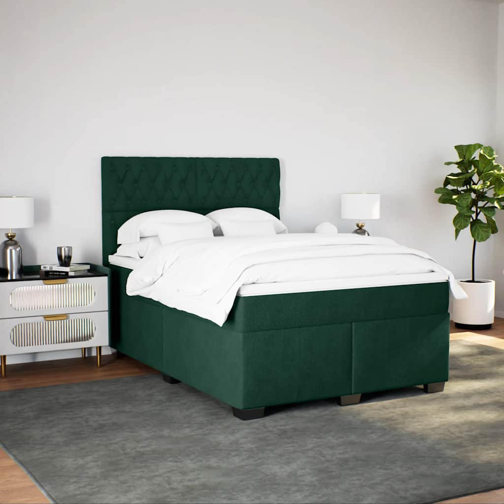 Κρεβάτι Boxspring με Στρώμα Σκούρο Πράσινο 140x200εκ. Βελούδινο