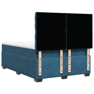 Κρεβάτι Boxspring με Στρώμα Μπλε 140x200 εκ. Βελούδινο