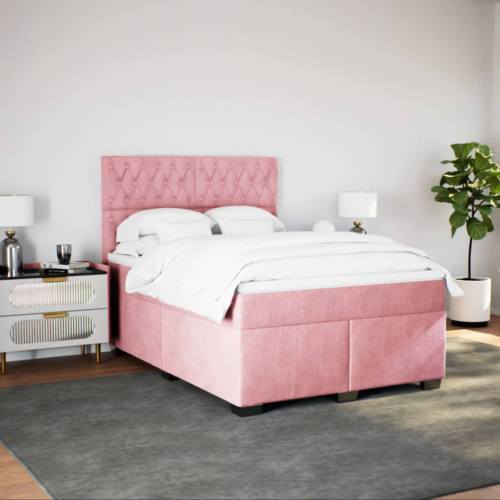 Κρεβάτι Boxspring με Στρώμα Ροζ 140x200 εκ. Βελούδινο - Pakobazaar