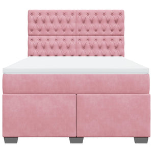 Κρεβάτι Boxspring με Στρώμα Ροζ 140x200 εκ. Βελούδινο - Pakobazaar