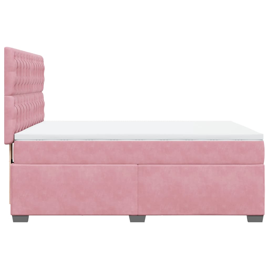 Κρεβάτι Boxspring με Στρώμα Ροζ 140x200 εκ. Βελούδινο - Pakobazaar