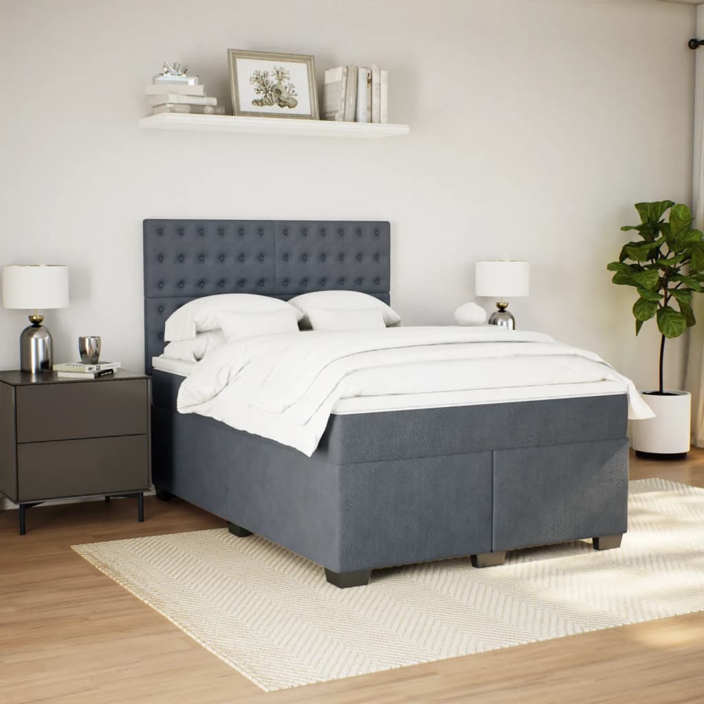 Κρεβάτι Boxspring με Στρώμα Σκούρο Γκρι 140x200 εκ. Βελούδινο