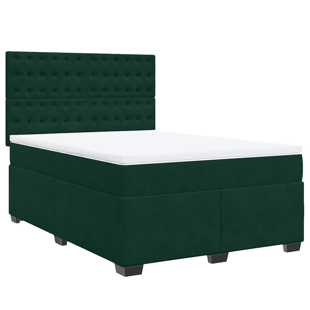 Κρεβάτι Boxspring με Στρώμα Σκούρο Πράσινο 140x200εκ. Βελούδινο - Pakobazaar