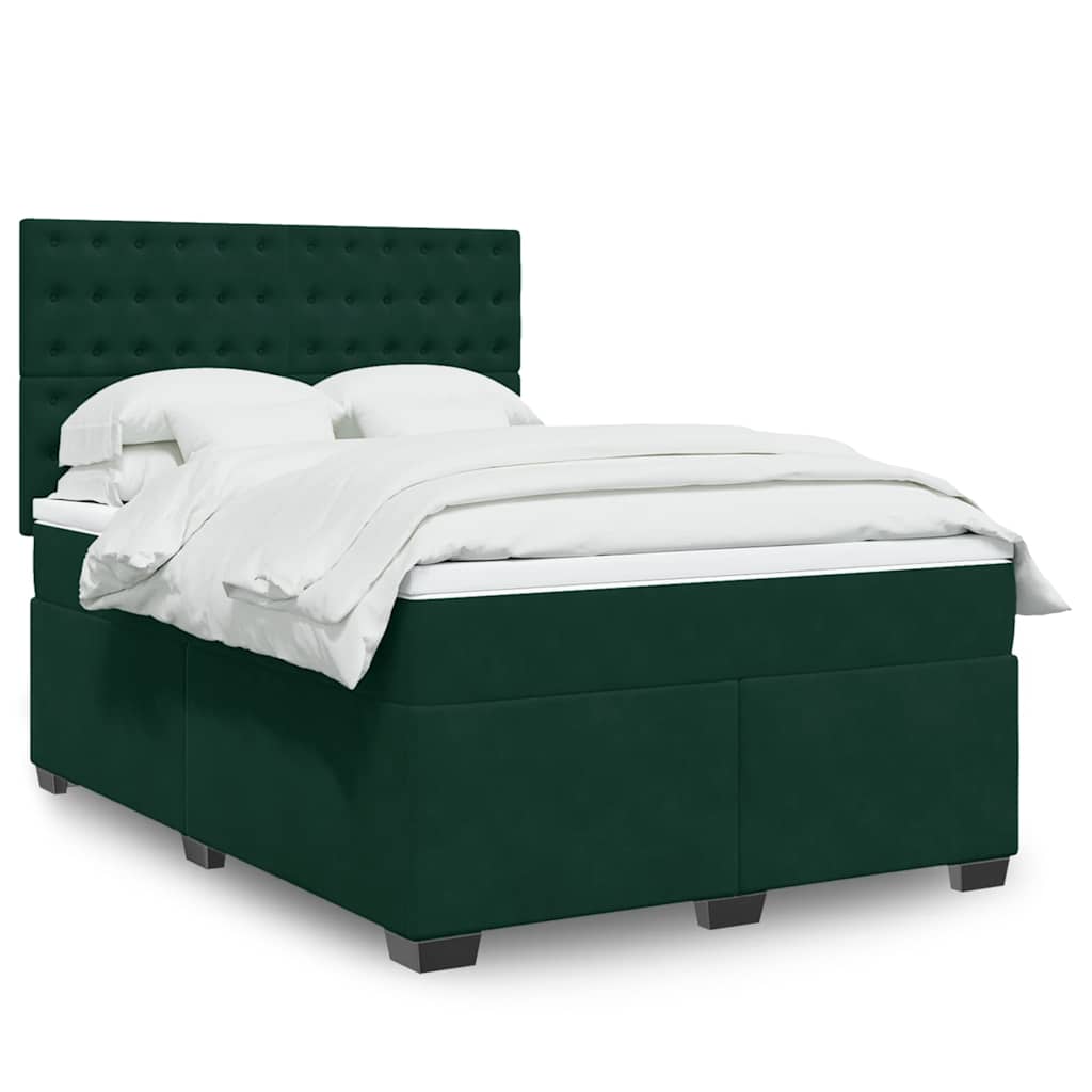 Κρεβάτι Boxspring με Στρώμα Σκούρο Πράσινο 140x200εκ. Βελούδινο - Pakobazaar