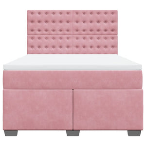 Κρεβάτι Boxspring με Στρώμα Ροζ 140x200 εκ. Βελούδινο - Pakobazaar