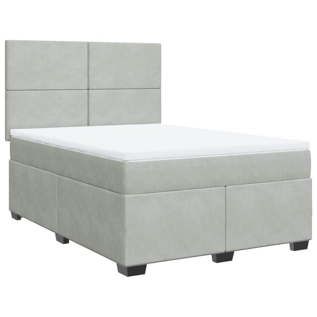Κρεβάτι Boxspring με Στρώμα Ανοιχτό Γκρι 160x200 εκ. Βελούδινο - Pakobazaar