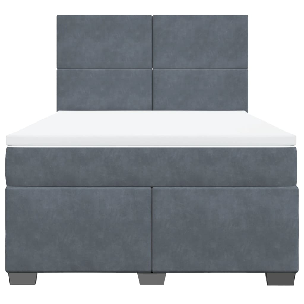 Κρεβάτι Boxspring με Στρώμα Σκούρο Γκρι 160x200 εκ. Βελούδινο - Pakobazaar