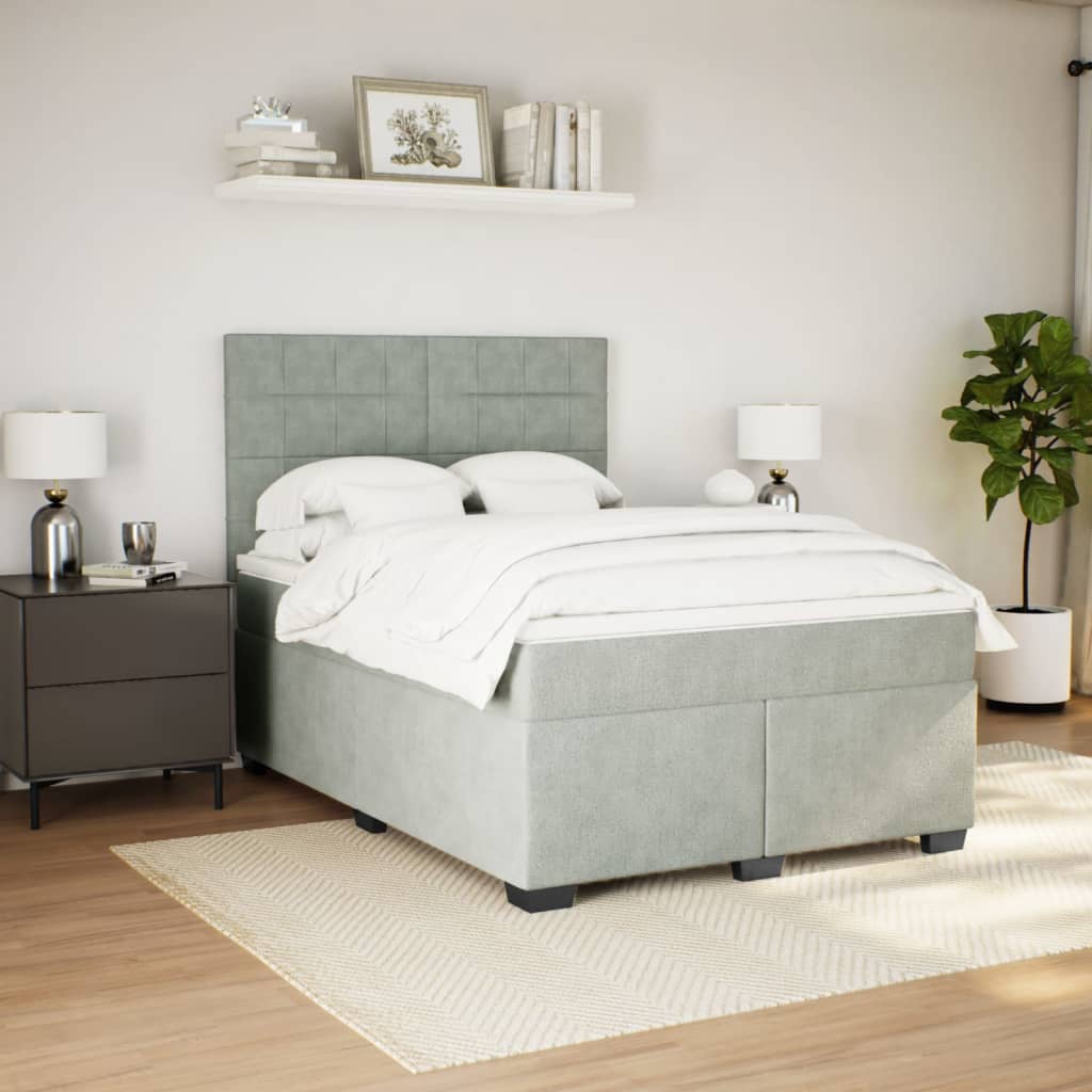 Κρεβάτι Boxspring με Στρώμα Ανοιχτό Γκρι 160x200 εκ. Βελούδινο - Pakobazaar