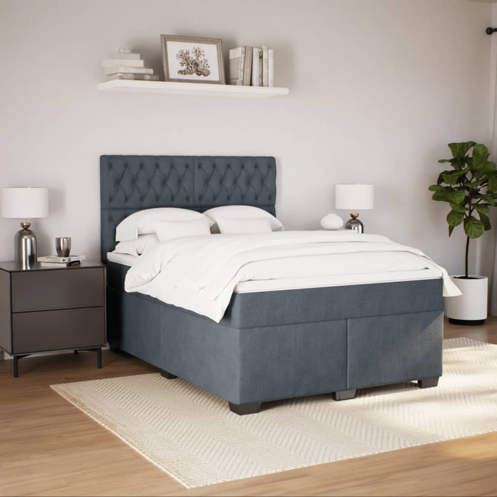 Κρεβάτι Boxspring με Στρώμα Σκούρο Γκρι 160x200 εκ. Βελούδινο - Pakobazaar