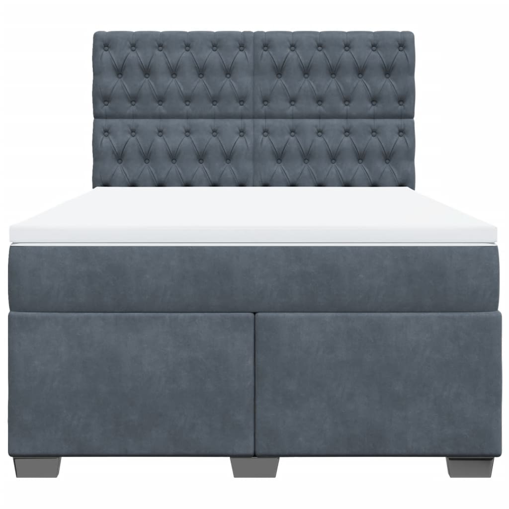 Κρεβάτι Boxspring με Στρώμα Σκούρο Γκρι 160x200 εκ. Βελούδινο - Pakobazaar