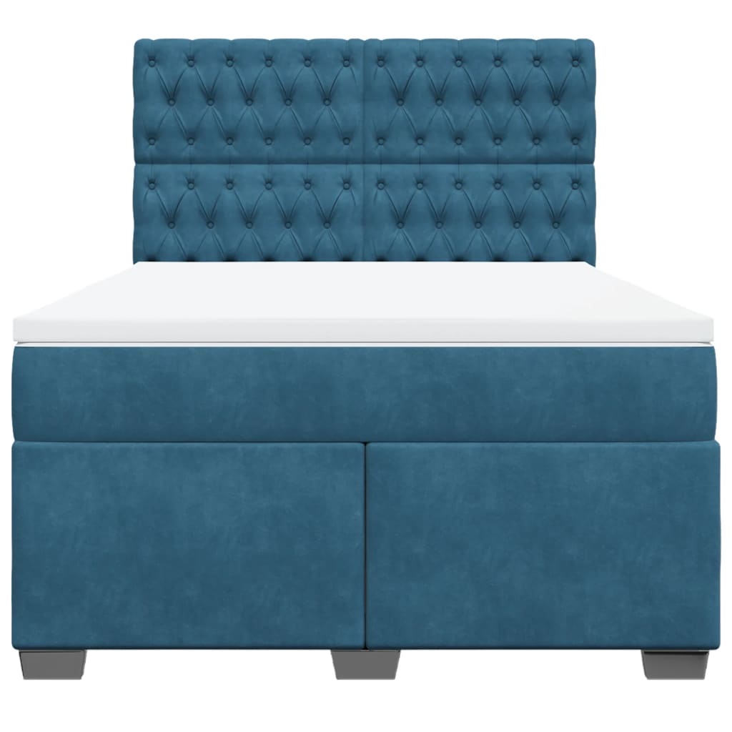 Κρεβάτι Boxspring με Στρώμα Μπλε 160x200 εκ. Βελούδινο - Pakobazaar