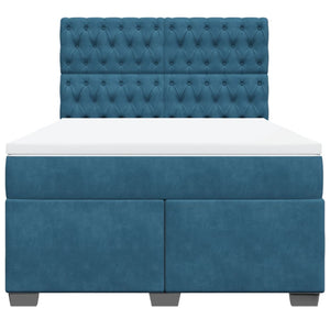 Κρεβάτι Boxspring με Στρώμα Μπλε 160x200 εκ. Βελούδινο - Pakobazaar