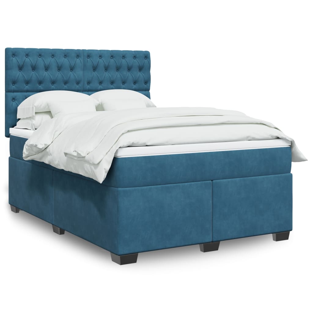 Κρεβάτι Boxspring με Στρώμα Μπλε 160x200 εκ. Βελούδινο - Pakobazaar