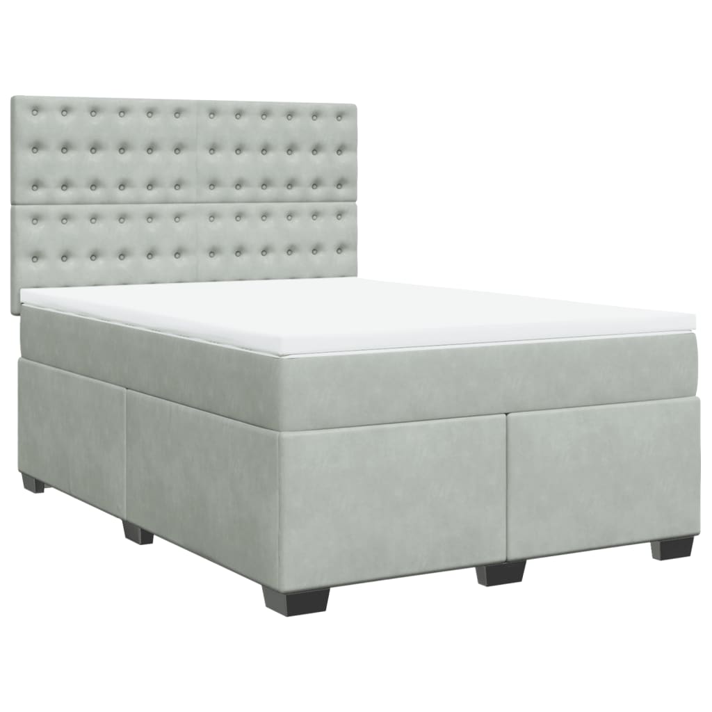 Κρεβάτι Boxspring με Στρώμα Ανοιχτό Γκρι 160x200 εκ. Βελούδινο - Pakobazaar