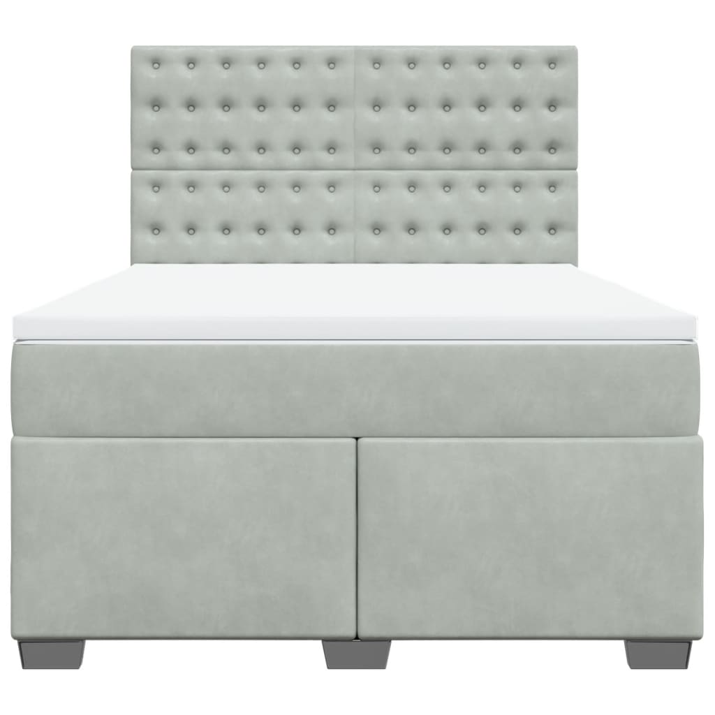 Κρεβάτι Boxspring με Στρώμα Ανοιχτό Γκρι 160x200 εκ. Βελούδινο - Pakobazaar