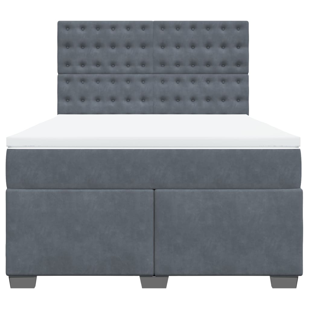 Κρεβάτι Boxspring με Στρώμα Σκούρο Γκρι 160x200 εκ. Βελούδινο - Pakobazaar
